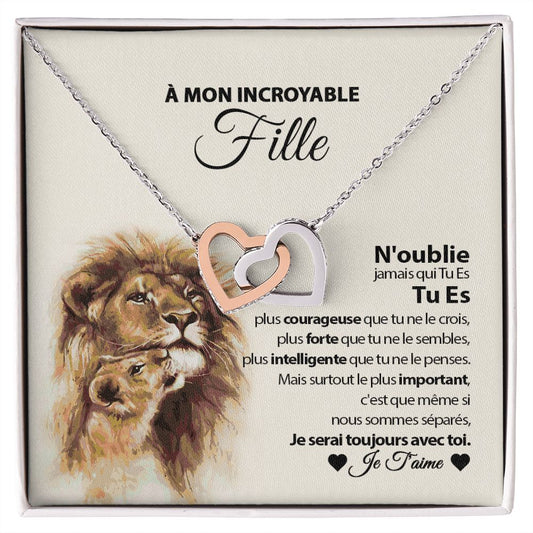 Daughter - Never Forget - French - Interlocking Hearts Necklace